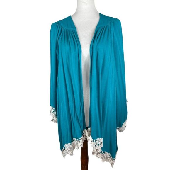 Umgee Turquoise Kimono Open Cardigan with Crochet Trim Size M/L - Picture 1 of 7